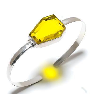 Natürlicher Citrin Edelstein 925 Sterling Silber Manschette Armreif verstellbar o3p59