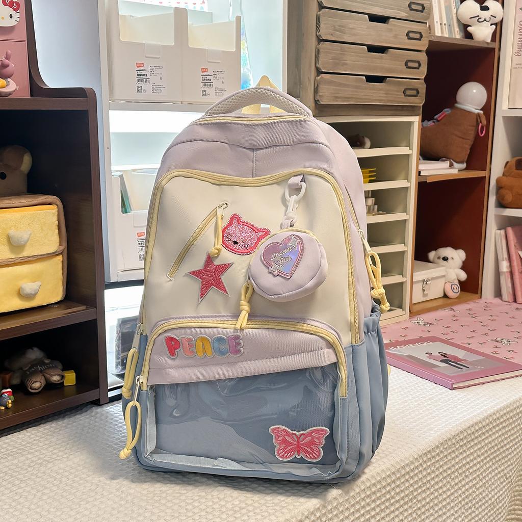 Schoolbag, Japanese-style schoolbag for women, INS style, simple color-blocking, elementary school school pain bag, trendy, fashionable, sweet