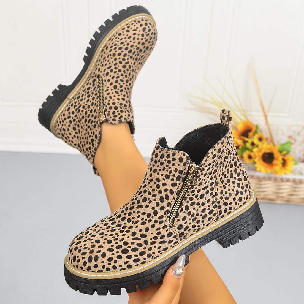 Women Boots Fashion Leopard Ankle Boots Women Trend Plus Size Zipper Up Booties Spring Autumn Non Slip Platform Shoes for Women