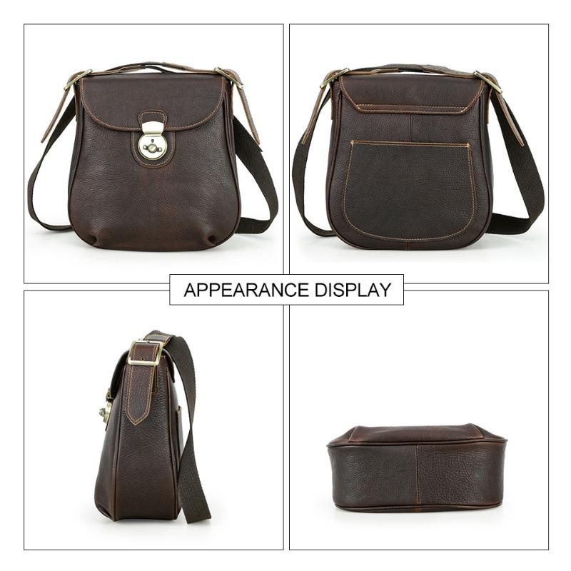 Men Top Grain Crazy Horse Leather Crossbody Bag Multi-Zipper Pockets Vintage Texture