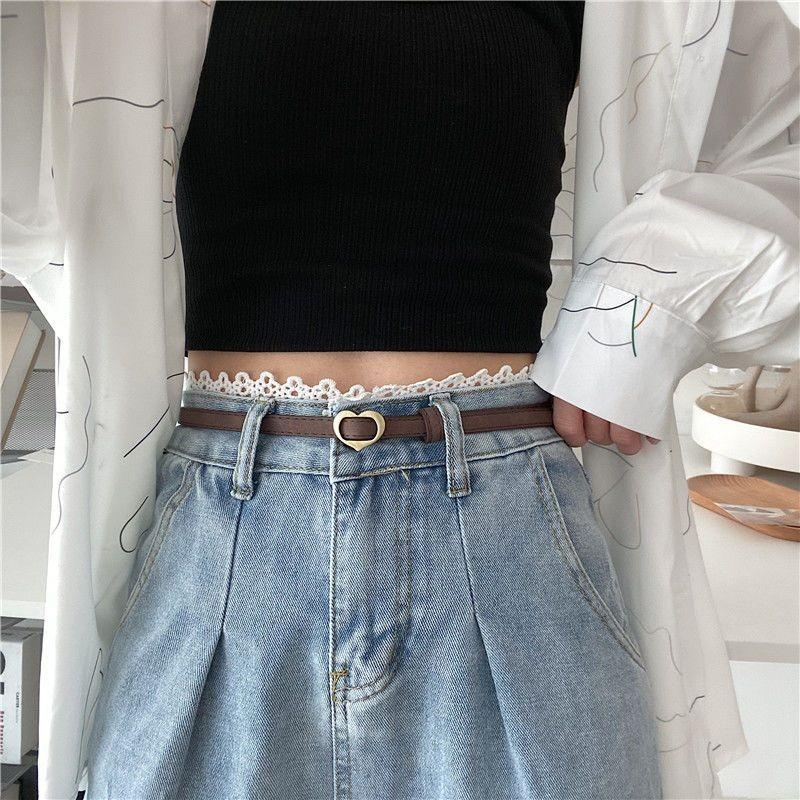 

Black And Stylish Coffee Smooth Buckle Narrow Waist Belt For Womens Vintage Fashion кофейный