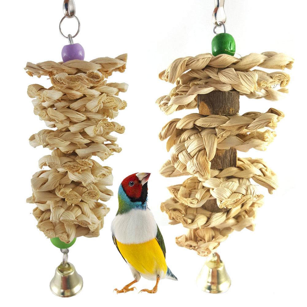 Pet Parrot Birds Natural Grass Woven Cuttlebone Cuttlefish Bone Chewing Toy Hanging Cage Swing Climb Pendant Bird Supplies