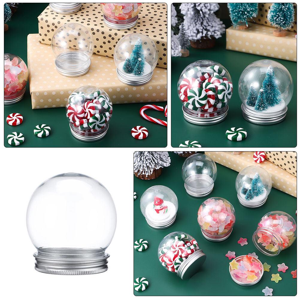 9Pcs Snow Globe Candy Jar Clear Plastic Round Craft Kit DIY Holiday Decorations Snow Globe Ornament Craft Making Parts