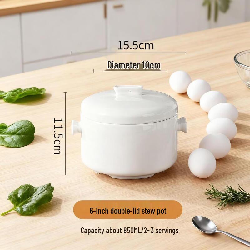 ZISIZ 850ml Ceramic Double-Lid Stew Pot