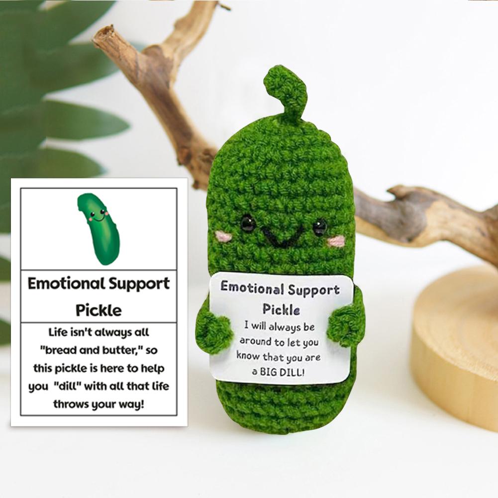 Cute Handwoven Ornaments with Wooden Base Christmas Pickle Knitting Doll Knitted Potato Toy Knitting Inspired Toy Cheer Up Gifts