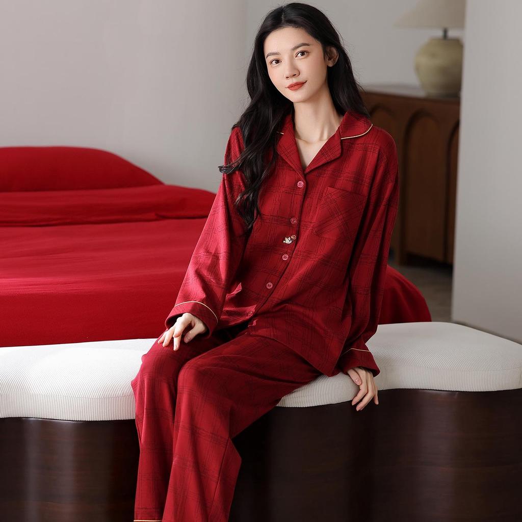 2025 Festive Red Women's Pure Cotton Pajama Set - Long-Sleeved & Long-Pants, Year of the Rat Edition
