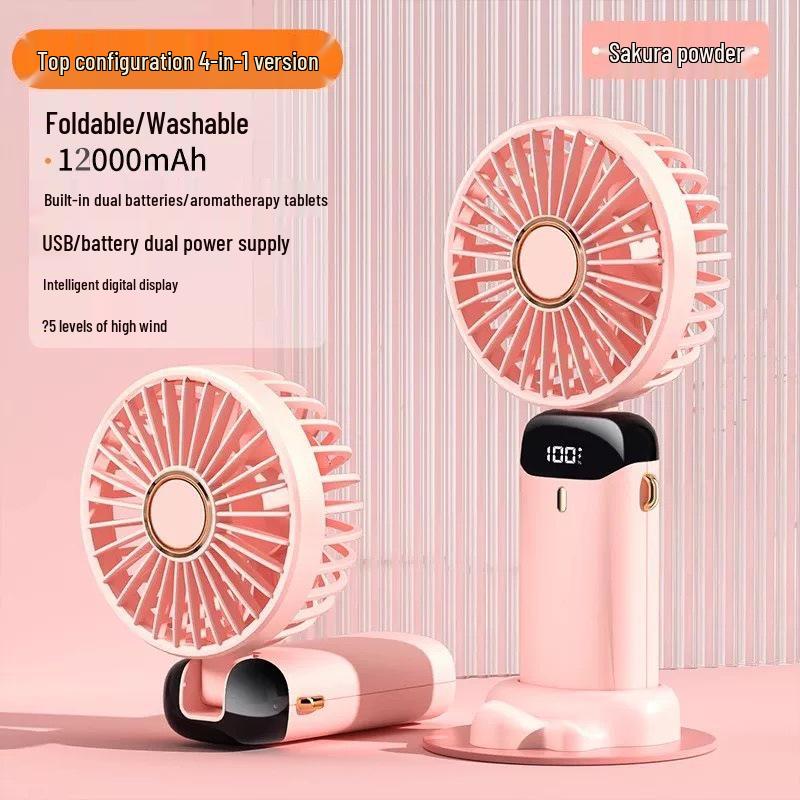 Portable USB Rechargeable Mini Handheld Fan with Digital Display and Aromatherapy Feature