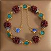 3mm Natural Garnet Flower Ball Crystal Bracelets Fashion Women Woven Transfer  Cloisonné Tassel Bangles Party Jewelry