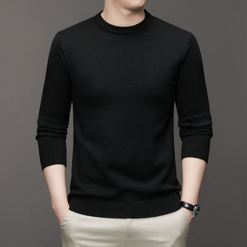 Spring Thin Solid Round Neck Men's Knitted Base Shirt Business Casual Loose Sweater Simple Slim Versatile Trendy