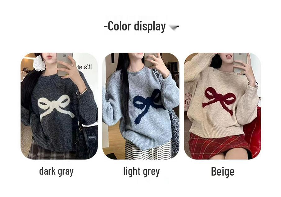 Lazy Style Merade Bow Round Neck Long Sleeve Women's Sweater - Soft & Fluffy Japanese Style Wool Cardigan for Autumn/Winter