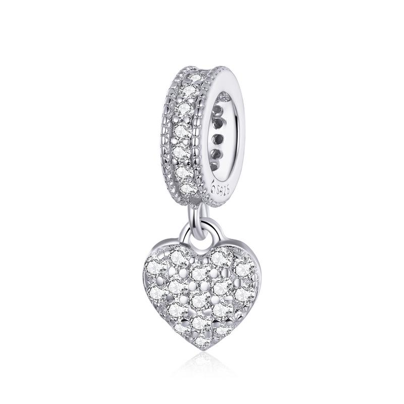 BAMOER 925 Silver Clear 5A Crystal Collection Family Heart Cross Charm Beads fit for Charm Bracelet & Necklace Pendant