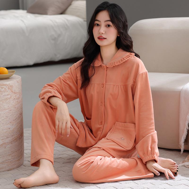 Island Fleece Pajamas Women'S Autumn And Winter Coral Fleece Red Natal Year Middle-Aged Mother Large Size Warm Thin Fleece Loungewear