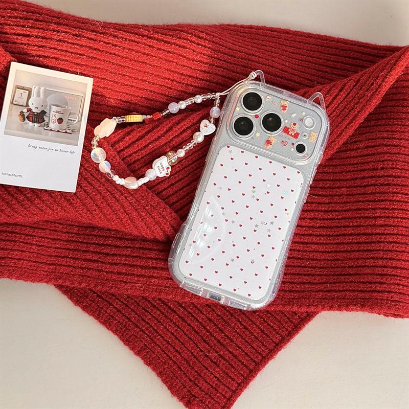 Red Heart Bear Charm Phone Case for iPhone 17/16 Pro Max/15/14