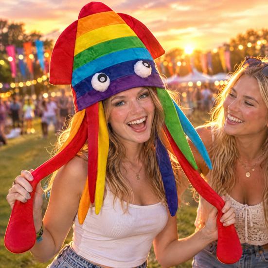 Unique Festival Party Gift Funny Octopus Hat with Tentacles, Creative Plush Cap for Cosplay Comic Exhibition Costume Gear and Photography, Novelty