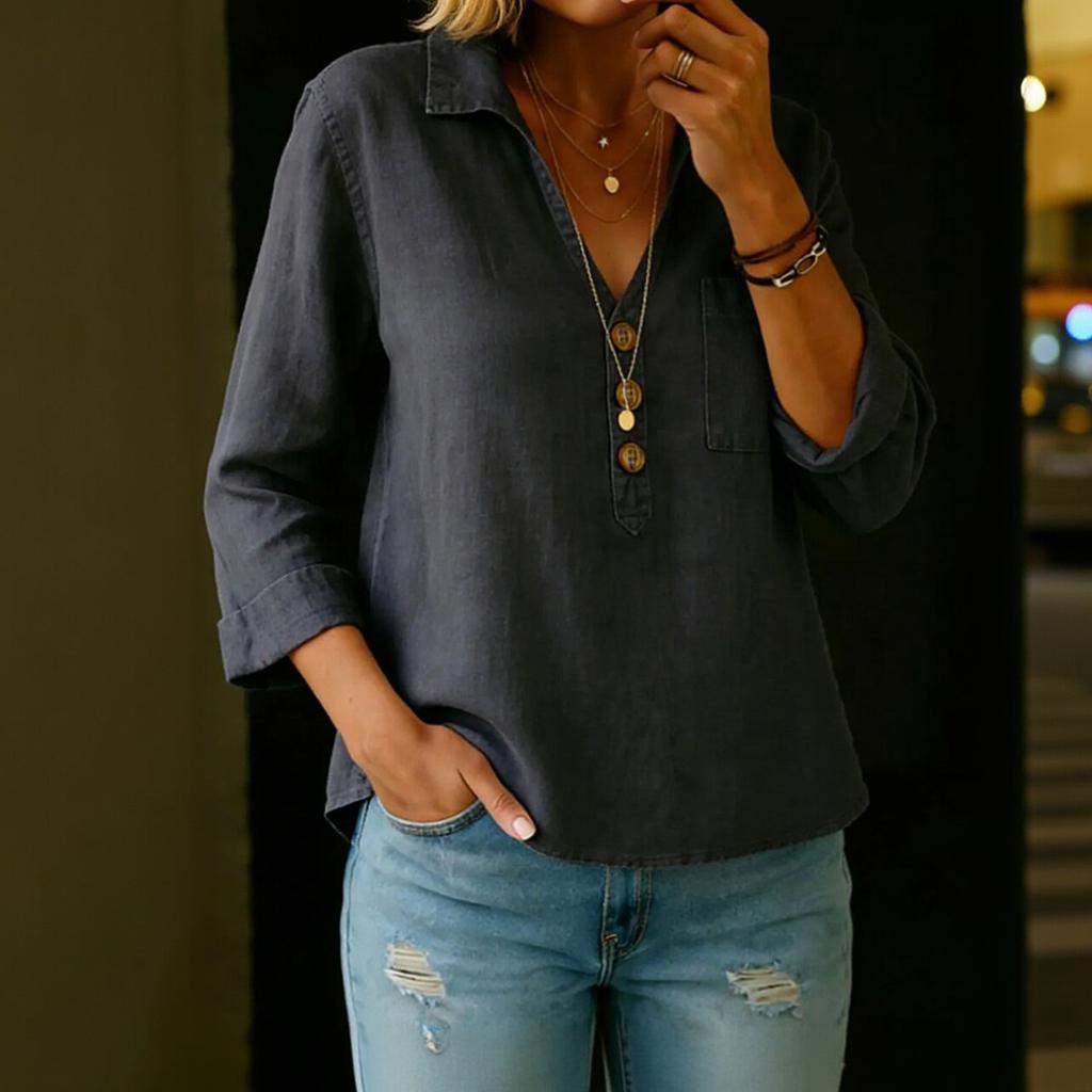 Women's -button -color Cotton And Linen Casual Loose Button-down Collar Blouse Shirt