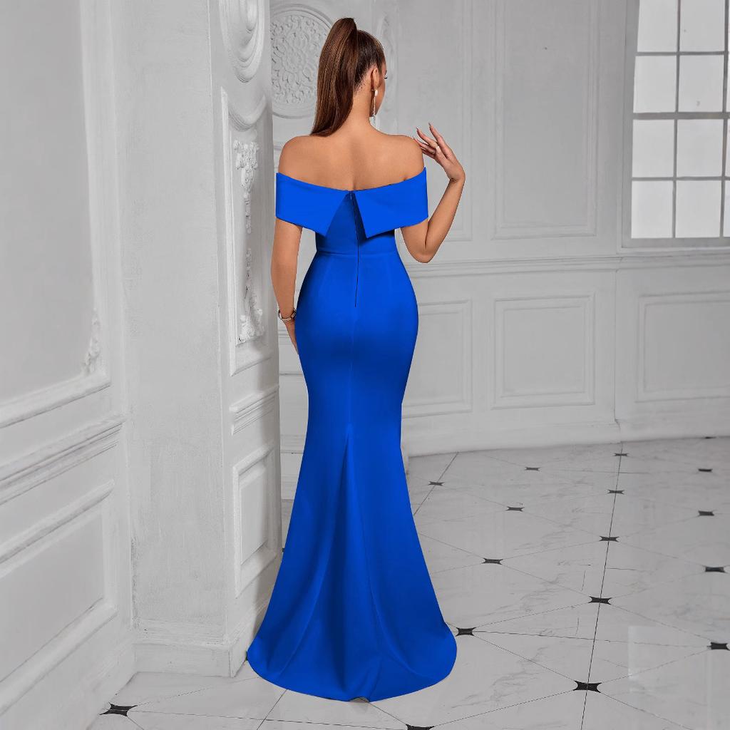 New Sexy Dress Solid Color Shoulder Slim Split Evening Dress Sexy Temperament Women's Long Dress