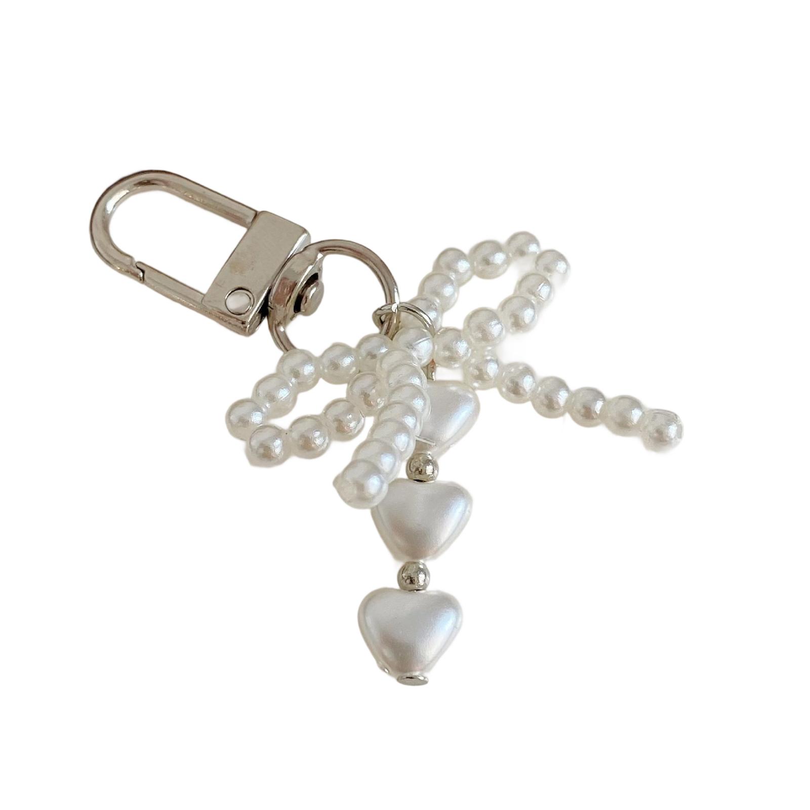 

Dainty Alloy Bowknot Keychain Adorned With Pearls Versatile Decoration Bag Charm For Women Girls Fashion Jewelry белый