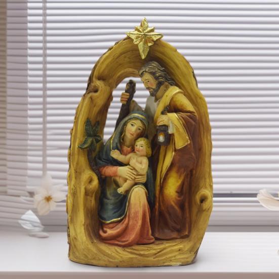 Resin Statue Nativity Scene Christmas Ornament Waterproof UV Resistant Holy Family Sculpture Party Decor