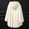Womens Faux Fur Coat With Hood Mid-Length Winter Outerwear Black Beige White Classic Elegant Style