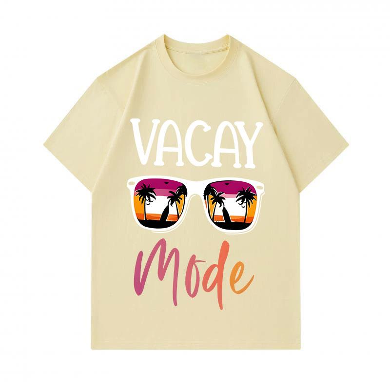 Men's 100% Cotton Crew Neck Short Sleeve T-Shirt, Casual Vacay Mode Sunglasses Palm Sunset Printed Tees for Holiday Travel Daily Wear Summer Tops