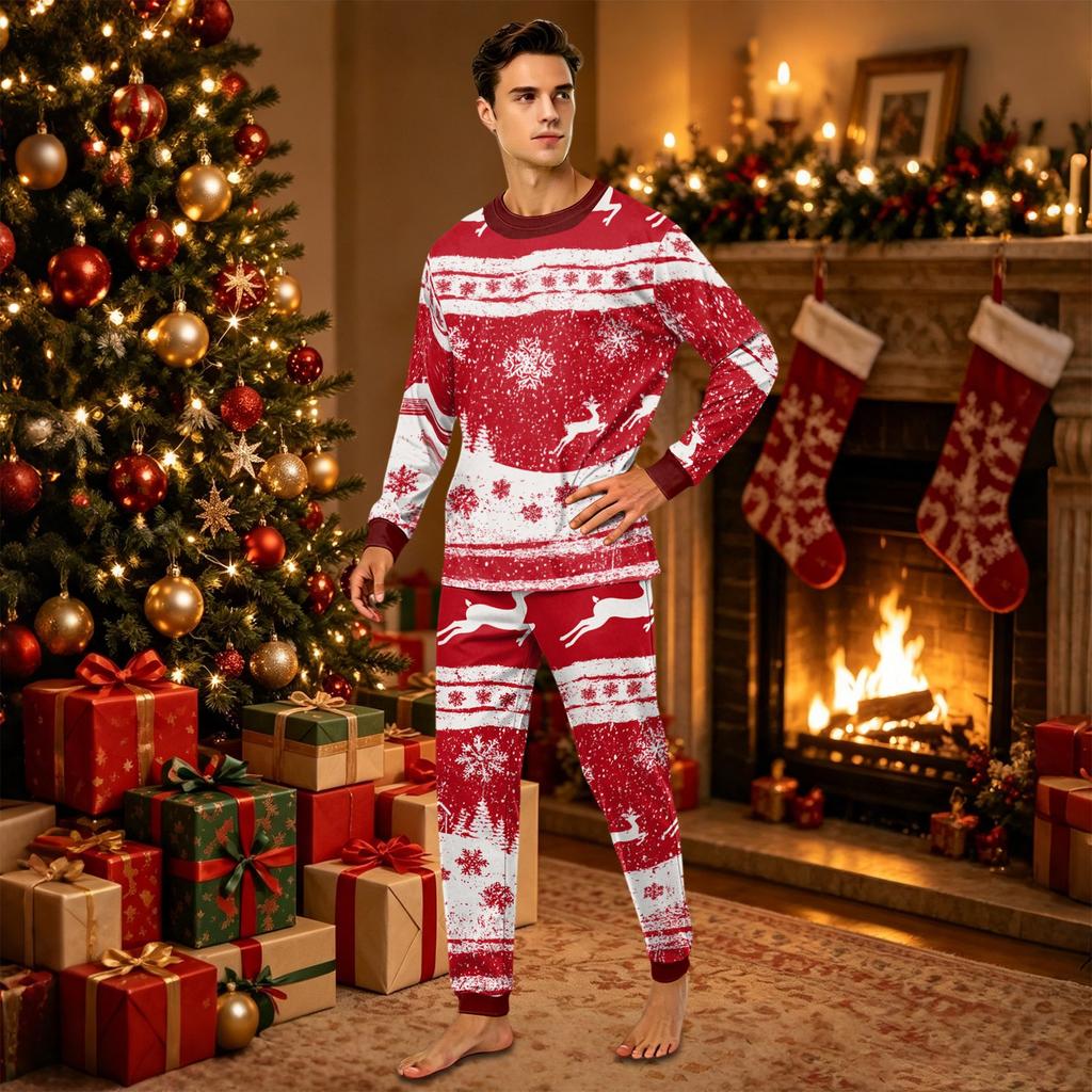 Family Matching Christmas Pajama Set Long Sleeve Top and Pants for Holiday Loungewear