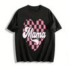 Vintage Checkerboard Heart Mama Print Casual Crewneck Tee Pure Cotton T-shirt