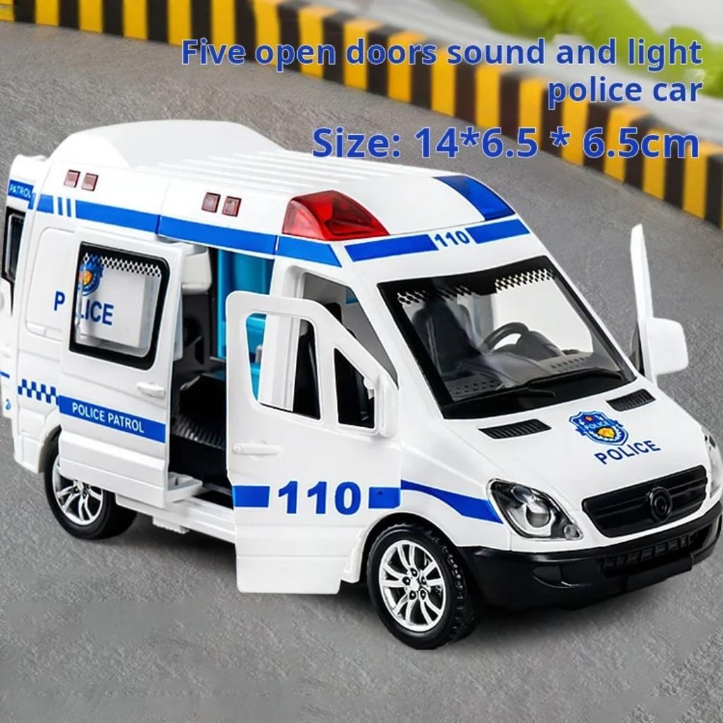 1/32 Scale Mini Car Model Diecast Gifts Ambulance Fire-Truck Policecar Model Sound and Light Vehicle Simulation Collection Toys