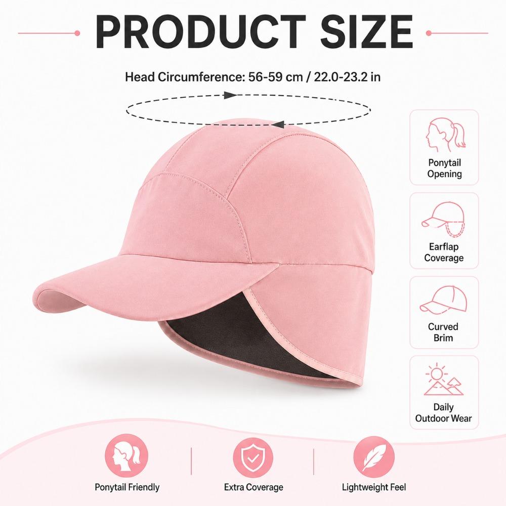 Women'S Winter Outdoor Baseball Cap, Earflap Hat with Ponytail Opening And Curved Brim, Casual Cap for Walking, Commuting, Weekend Trips, And Travel