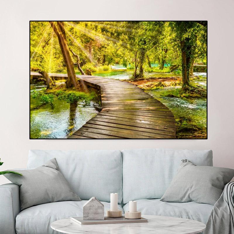 

Пейзаж Плитвицкие озера Дощатый деревянный мост Холст Картина Плакаты и принты Настенная картина Гостиная Домашний декор без рамки 21*30cm