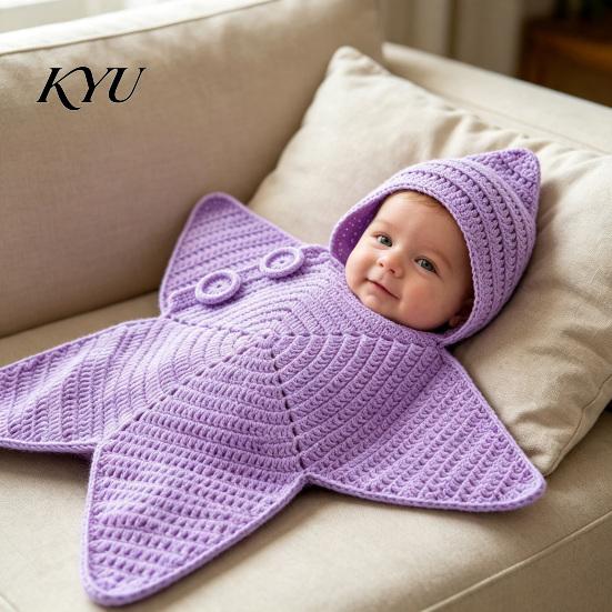 Carino Outfit per Foto Neonato Stella Marina Sacco a Sacco per Dormire Baby, Sacco Nanna a Maglia con Cappuccio, Borsa a Forma di Stella Coperta Indossabile Accogliente per Neonati, Fotografia