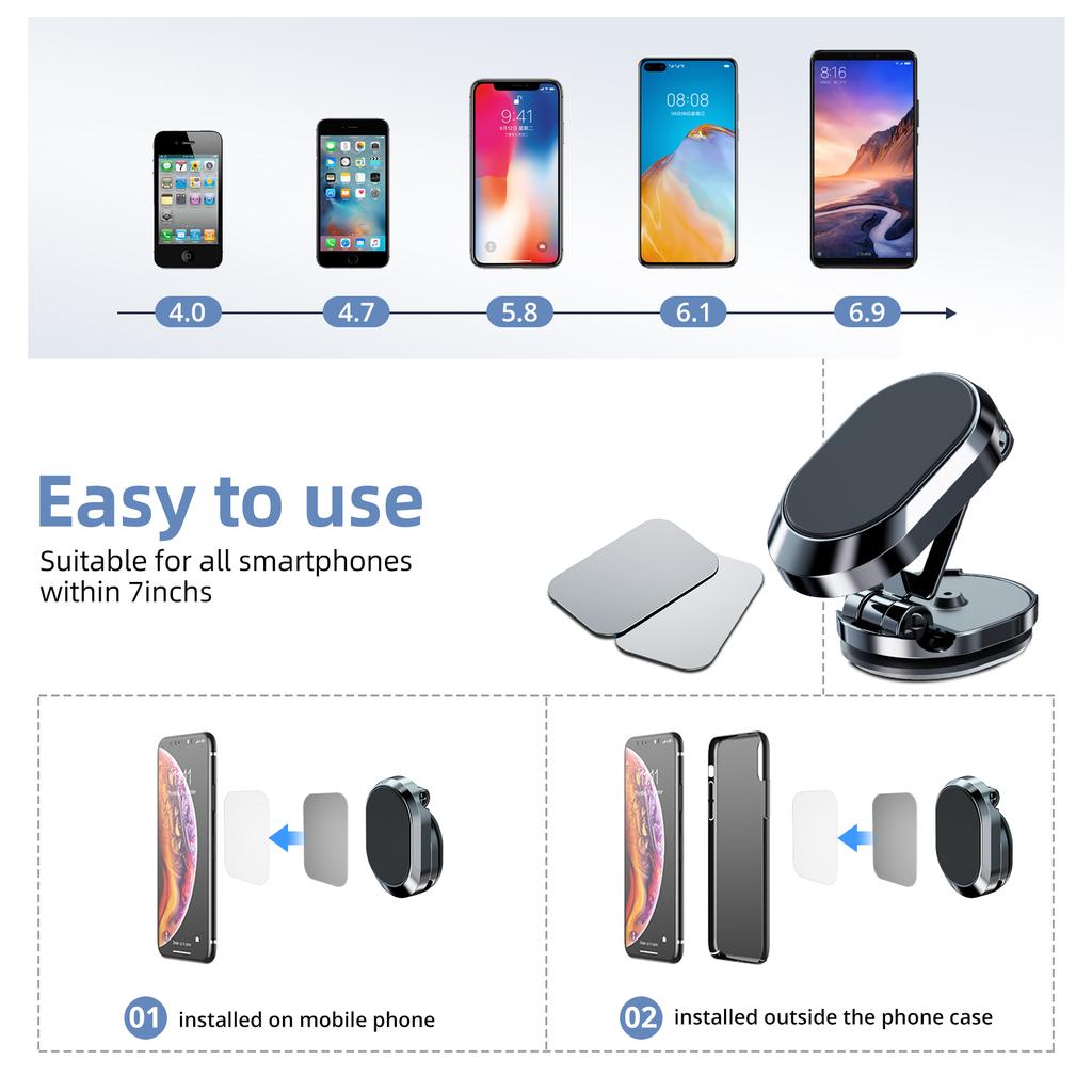 Magnetic Car Phone Holder Magnet Phone Bracket Foldable Dashboard Stand 360-degree Rotatable Navigation Holder Car
