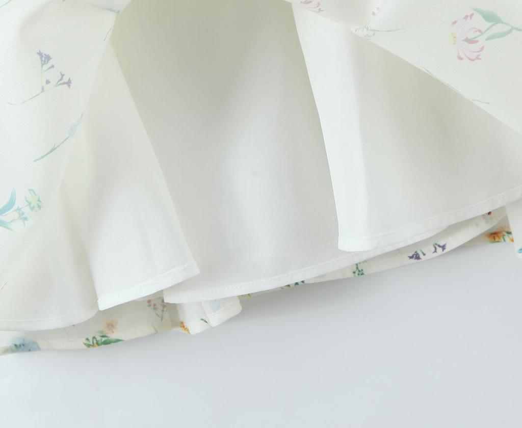 2025 Chic Puff Sleeve Mini Dress with Sweet Print - French Square Neck, Holiday Style