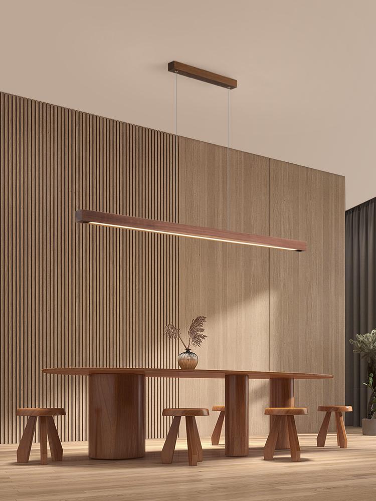 Nordic Wood LED Pendant Lights Modern Oval Long Strip Ceiling Lamp for Restaurant Bar Office Kitchen Dining Living Room