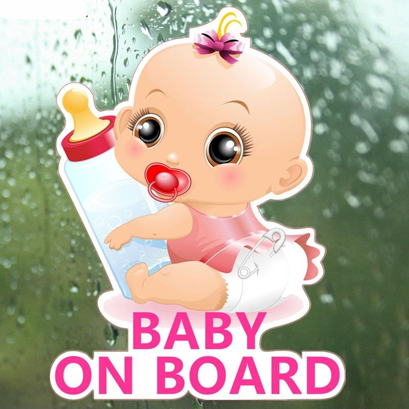 Baby On Board Car Warning Sticker Cartoon Girl Baby Graphics Decal Waterproof PVC for Car Window Safety Reminder