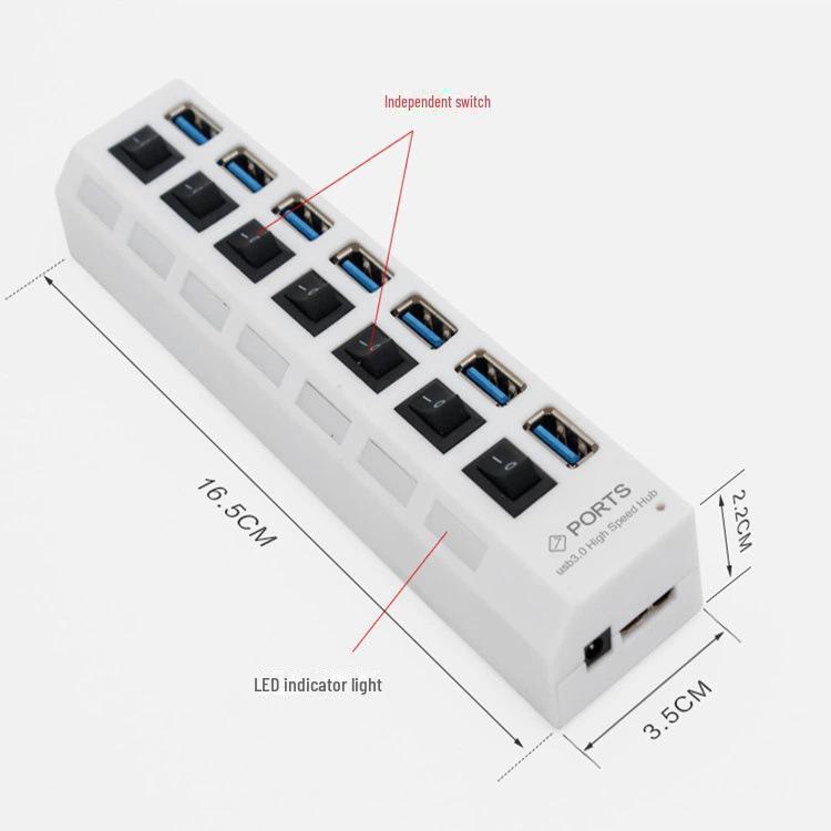 

Самый продаваемый 7-портовый USB 3.0-концентратор с независимыми переключателями 7-port USB3.0 HUB with independent switch белый