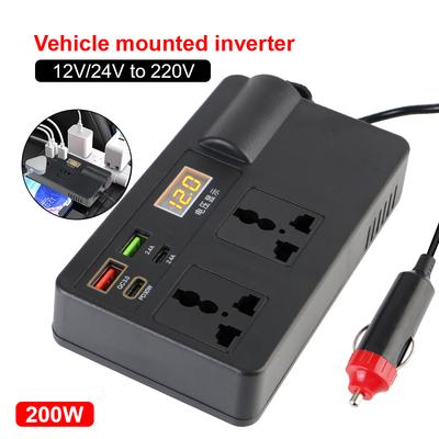 Car Inverter DC 12V/24V To AC 220V Converter 200W Power Adapter Universal ON/OFF Switch Voltage Detection Auto Accessories USB/PD/Type-C Chargers