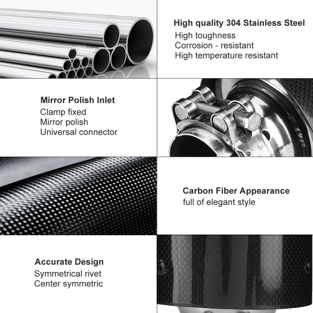 Carbon     Car Modified Single Outlet Exhaust Pipe Muffler Tip Tail Throat 54-101mm
