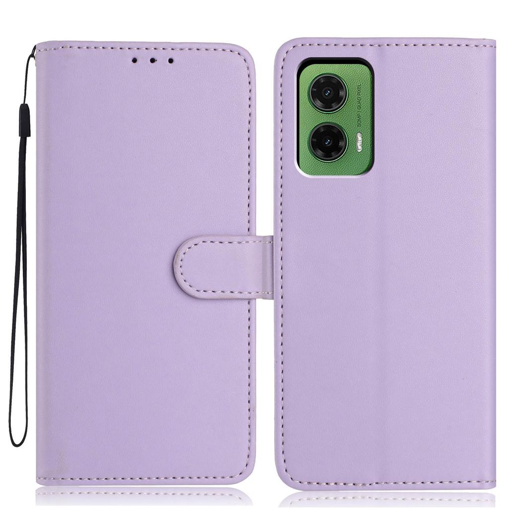 For Motorola Moto G35 5G Wallet Case with Strap/Multiple Card Slots Solid Color Leather Stand Phone Cover