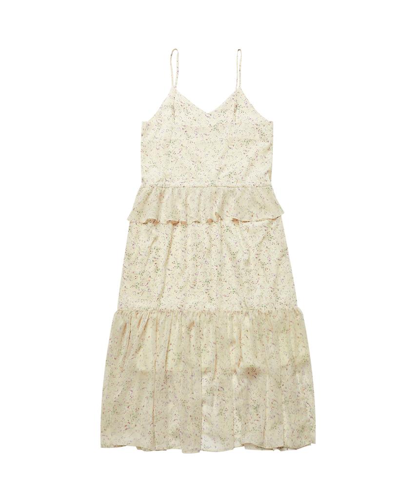 Weibeugeon Jacquard Chiffon Flower Long Dress Cream