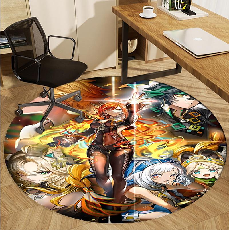 Genshin Impact Pattern Round Rug, Indoor/Outdoor Mat, for Picnic, Gameroom, Bedroom, Office, Living Room, Home Decor Carpet, Birthday Gift