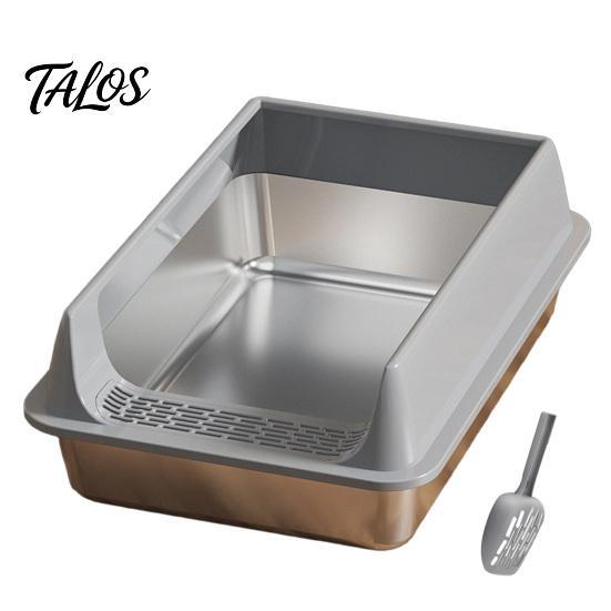 Odor Resistant Metal Litter Box Cat Box, Stainless Steel Kitty with High Sides, Anti-Leakage Large Design, Scoop Included, Non Stick for Indoor Cats,