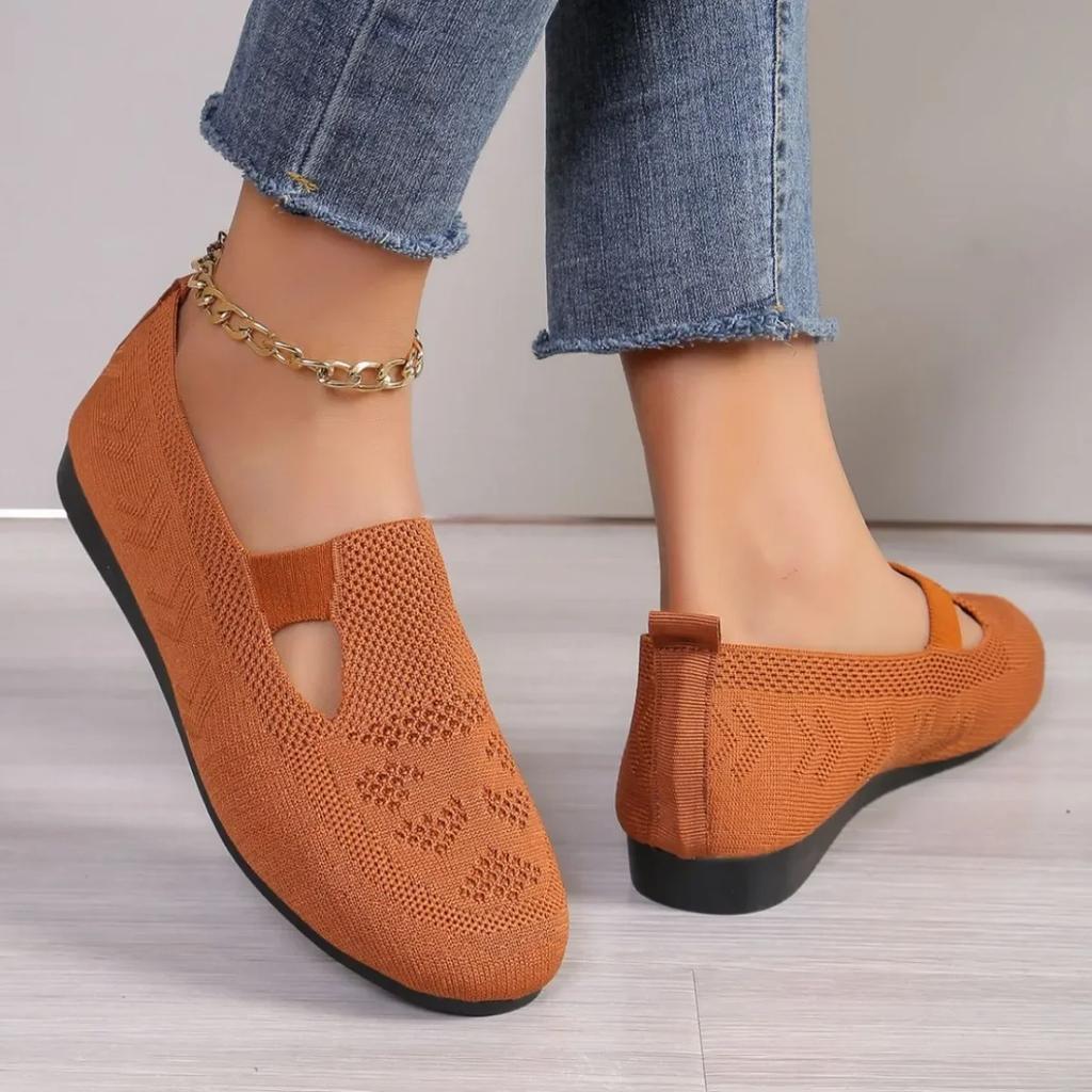 Léto 2024 Podzim Dámské boty na plochém podpatku Ležérní boty Čtvercová špička Vykrojené tenisky Bosé boty Mokasíny Dámské Pletené baleríny