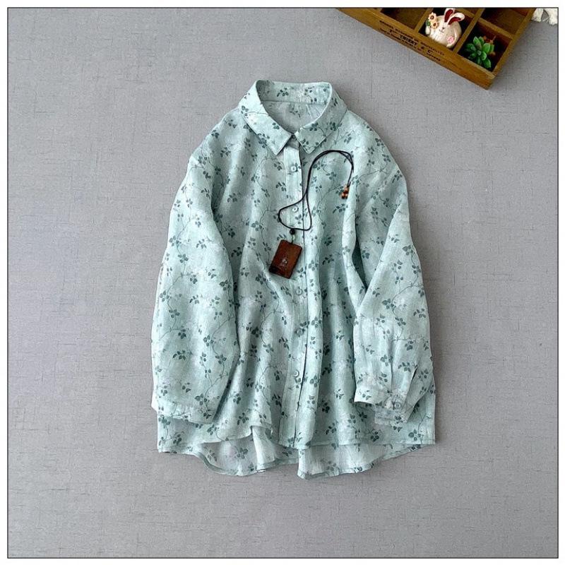 Women s Autumn Floral Seven-Sleeve Casual Shirt Large
