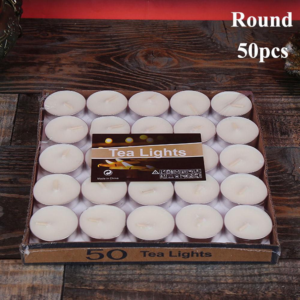50pcs/set Tea Wax Candle Birthday Wedding Party Candle Candlelight Dinners Candle Romantic Decorative Candles In Aluminum Cups