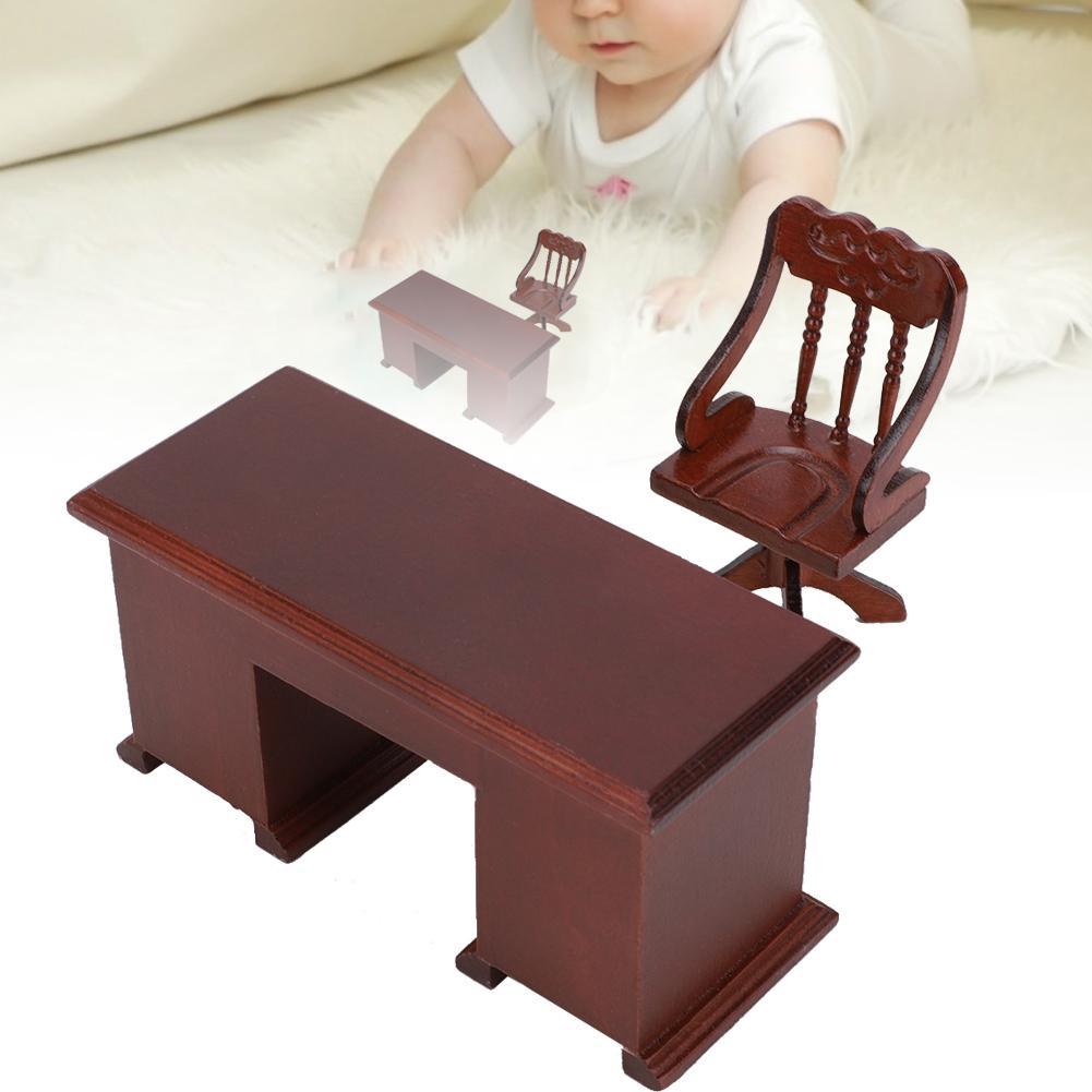 1:12 Mini Furniture Model Wooden Desk Chair Children"s Study Decoration Doll House AccessoriesDesk