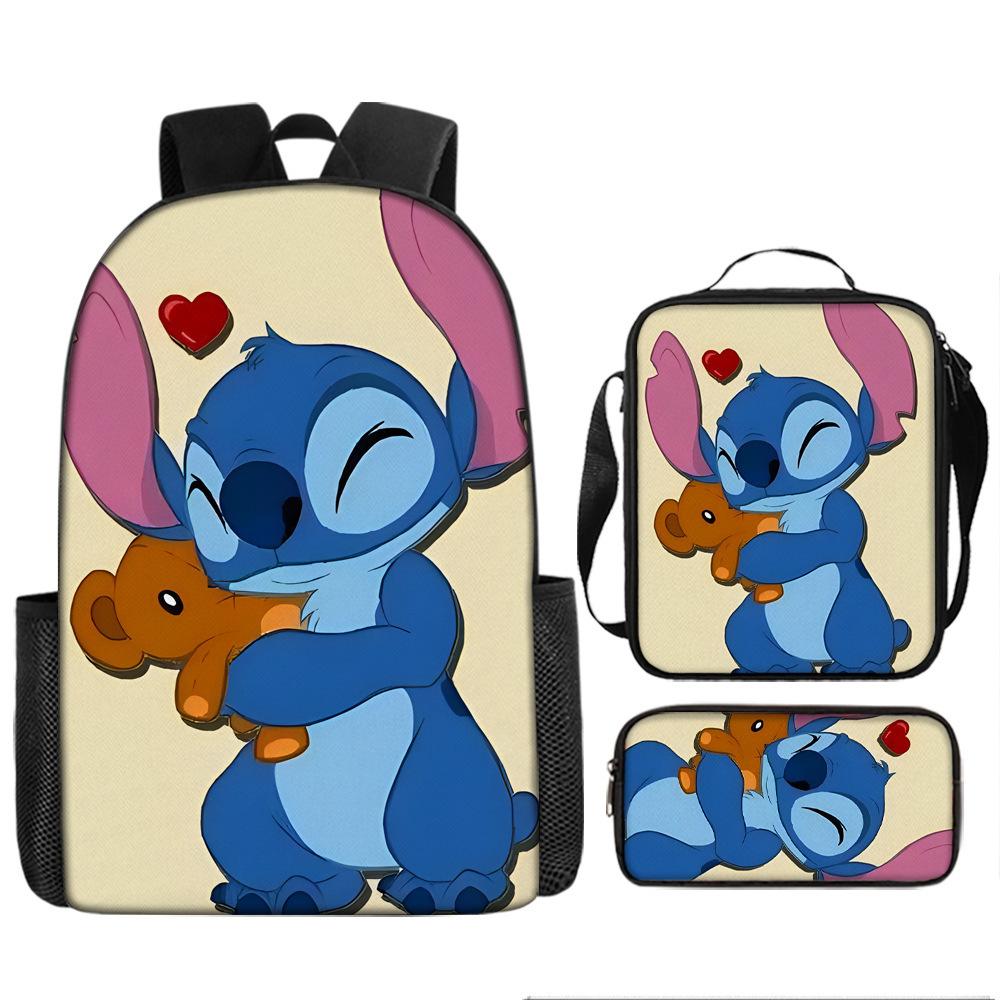 Stitch Kids Backpack Set 3-Piece Student School Bag Lunch Box Pencil Case Digital Print Gift Set for Children
