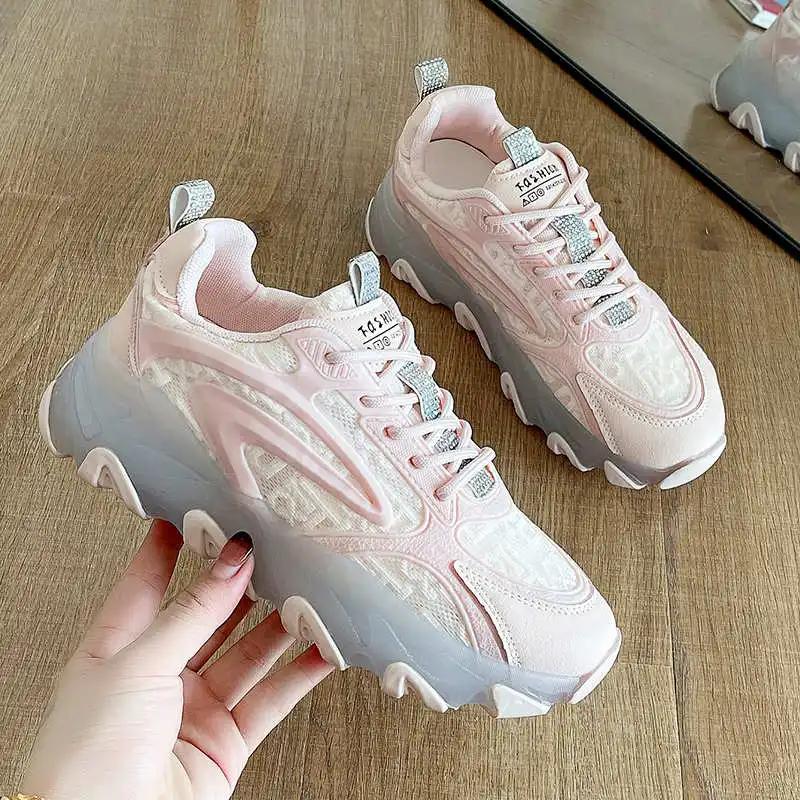 Round Nose Flat-heeled Beige Sneakers For Women Vulcanize Tennis Size 47 Shoes Husband Shoes Sports Tene New Trending