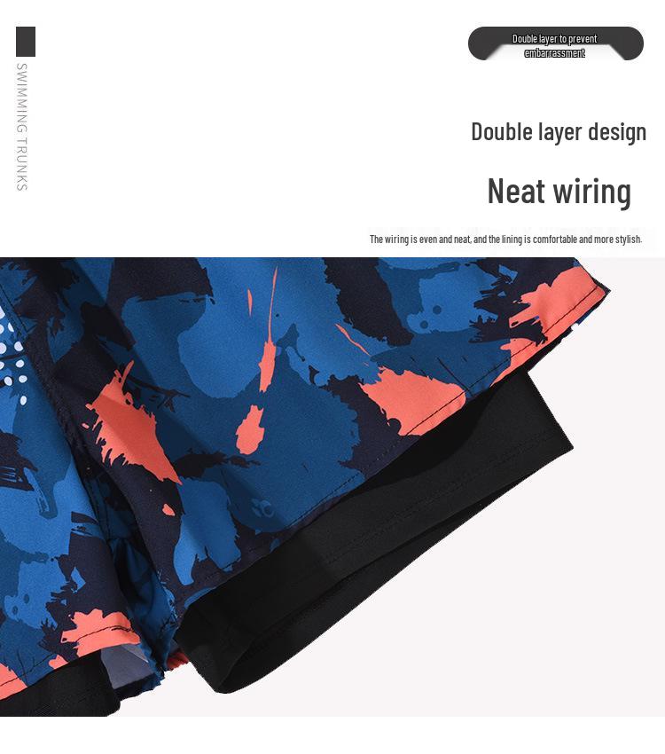 Men's Quick-Dry Double-Layer Swim Trunks - Large, Anti-Embarrassment, Boxer Style, Professional Hot Spring Set