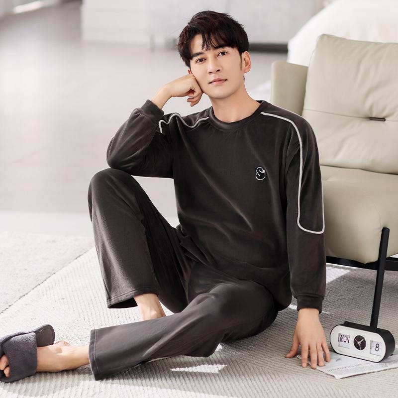 Men'S Pajamas Autumn And Winter Island Fleece Thin Flannel Loungewear Fleece Warm Large Size Coral Fleece Suit Men