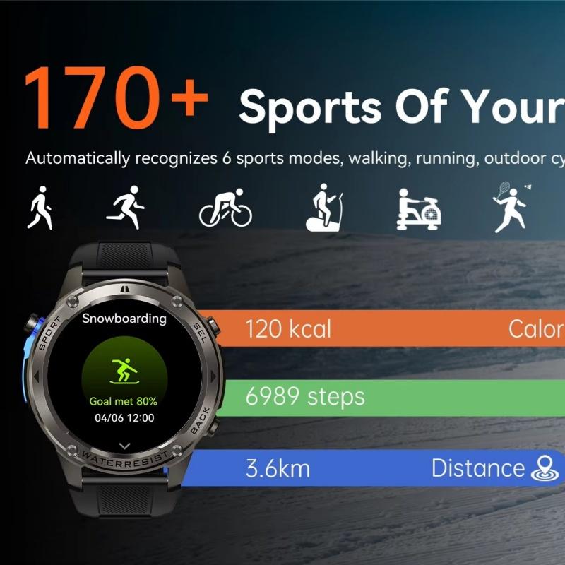 DM56 1.43-inch AMOLED screen GPS smartwatch for Men BT call Height Compass Android Fitness Tracker Bracelet iOS Remote